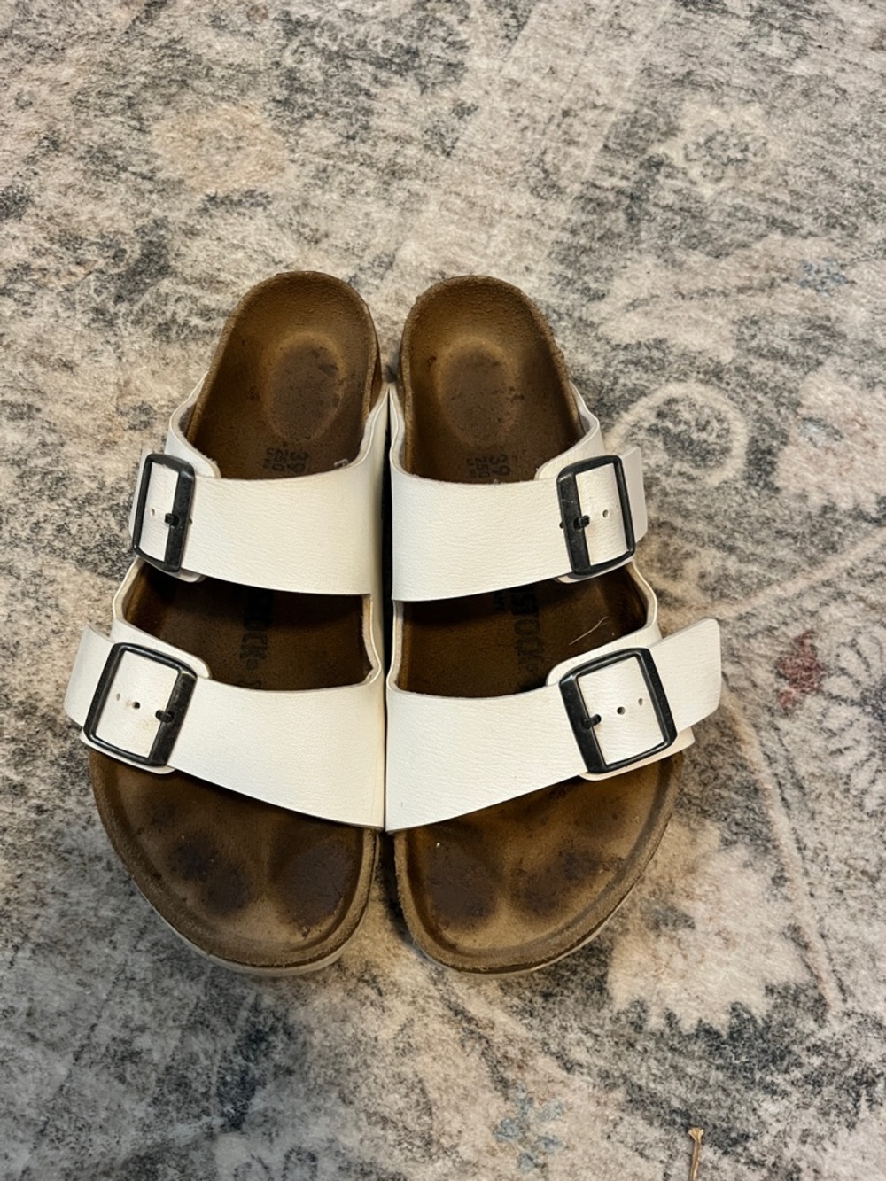 Birkenstock White Double-Strap Sandals with Black Buckles